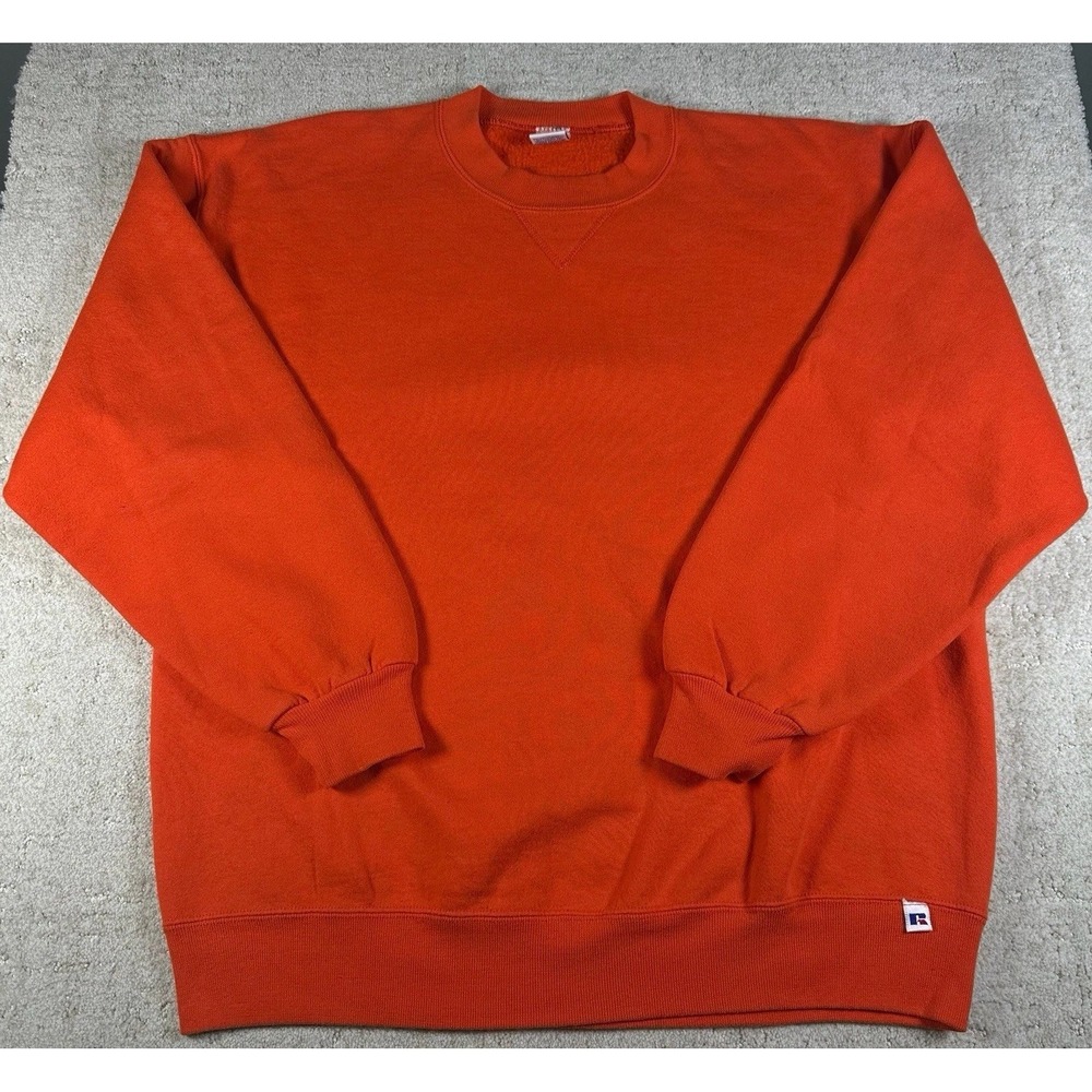 Vintage Russell Athletic Sz XL Blank Orange Crewneck Sweatshirt Made in USA